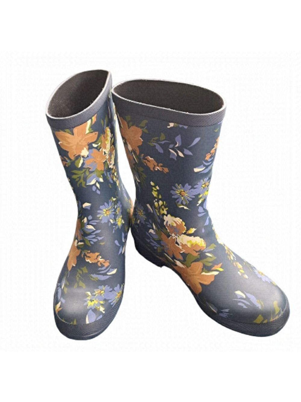 CHOOKA MOLLY navy Floral mid high rubber rain boots coastal ladies 6